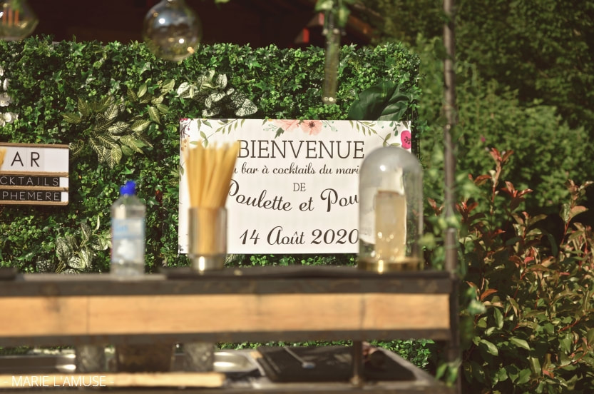Mariage, Vin d'honneur, Bar à cocktail aux Lodges de Babylone, Larringes Haute Savoie 2020, Photographe Marie l'Amuse
