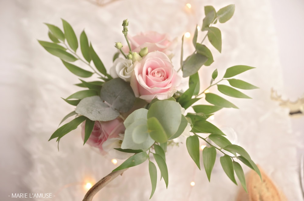 Mariage, Décoration, Arrangement floral rose et vert, Allonzier Haute Savoie 2020, Photographe Marie l'Amuse